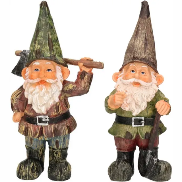 Farmwood Animals Tuinkabouters - 2x - polystone - 24 cm - met bijl/met schop - tuindecoratie Multi