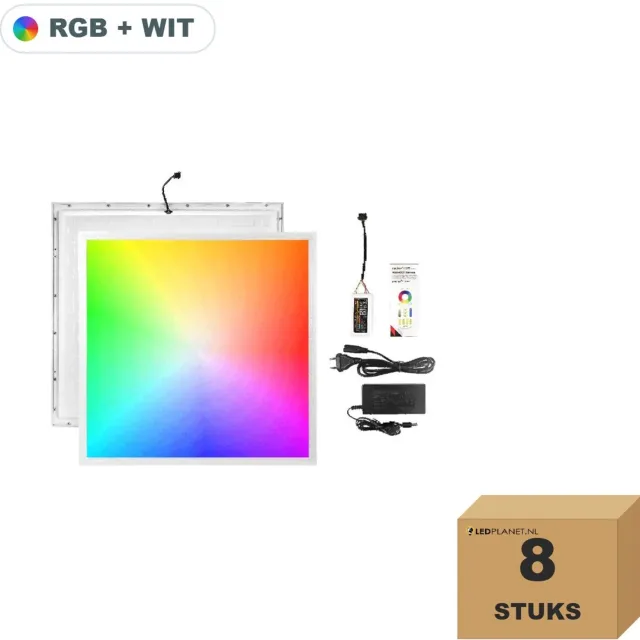Tsong LED paneel 60x60 cm RGBWWW 36W - Doos 8 stuks - 3420 lm - RGB + warmwit tot daglichtwit - Back-lit RGB + wit