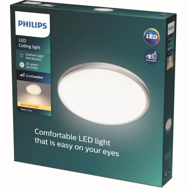 Philips Twirly plafonnière - grijs - groot - warmwit licht - 17 W