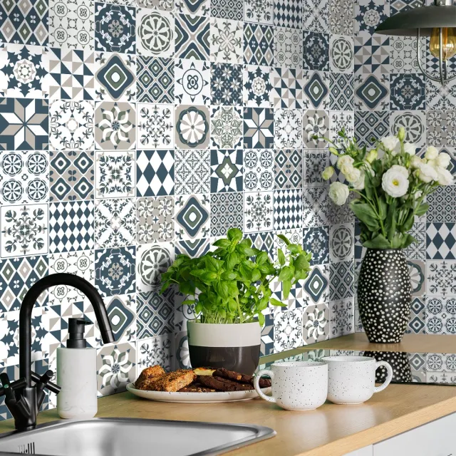 Ambiance Sticker Zelfklevende tegelmuurstickers voor keuken en badkamer - 30 cementtegelstickers, Azulejos Donito - 30 stickers, 10x10cm Multi color
