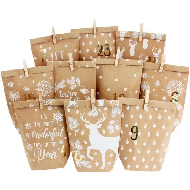 Famanu DIY adventskalender om te vullen, 24 bedrukte cadeauzakjes en cijferstickers Zwart