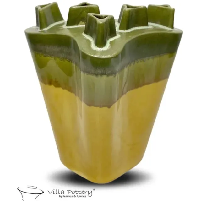 Villa Pottery Reactief Groen Geel vaas Chimney D33 x B16 x