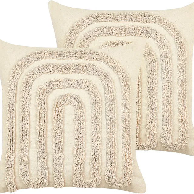 Beliani TATSOI - Set van 2 kussens - Beige - Katoen