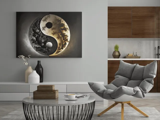 Trendex Global Canvas Schilderij - Yin en Yang - Abstract - 60x40x2 cm Zwart