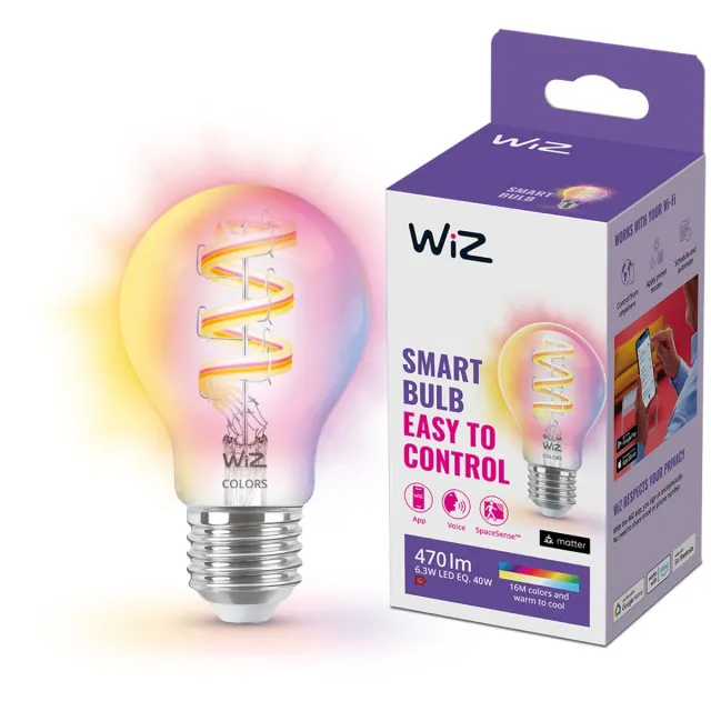 WiZ Filament Lamp - Gekleurd en Wit Licht - Slimme LED Verlichting - E27 fitting - 40W - Transparant - Wi-Fi