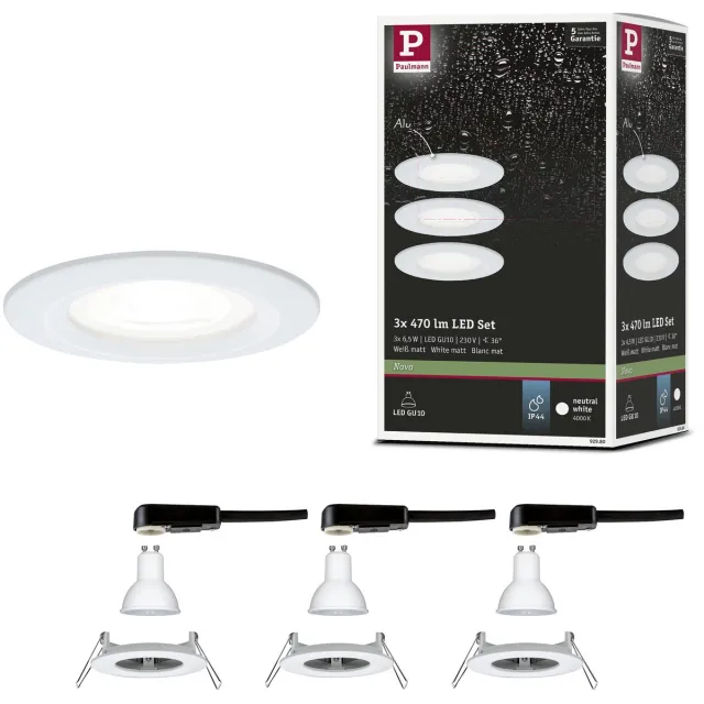 Paulmann LED-inbouwlamp Nova Basisset star IP44 rond 78 mm GU10 3x6,5W 3x470lm 230V 4000K Wit mat