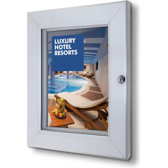 Bbase Robuuste Wandvitrine Menukast Postervitrine 100% waterdicht A1 Formaat Muurvitrine Menuvitrine. Aluminium zilver