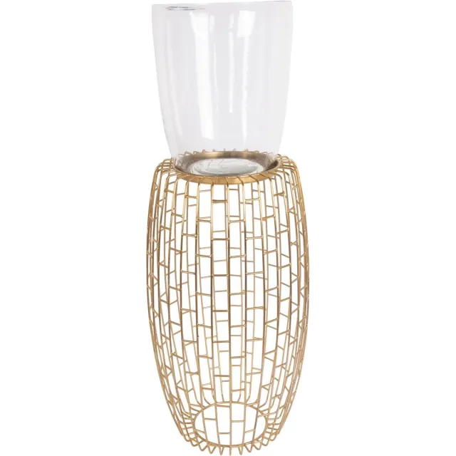 Padiro windlicht - 28 x 28 x 73 cm - Goudkleurig - IJzer, Glas