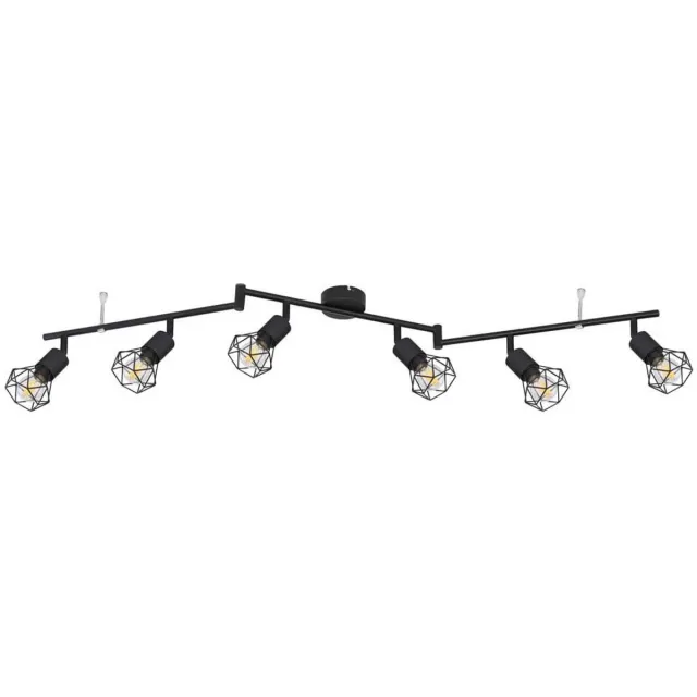 Globo Retro plafondspot Plafondlamp 6-vlam strip plafondlamp zwart, beweegbare spots, zwart metalen gaas, 6x E14 stopcontacten, LxH 120 x 22 cm