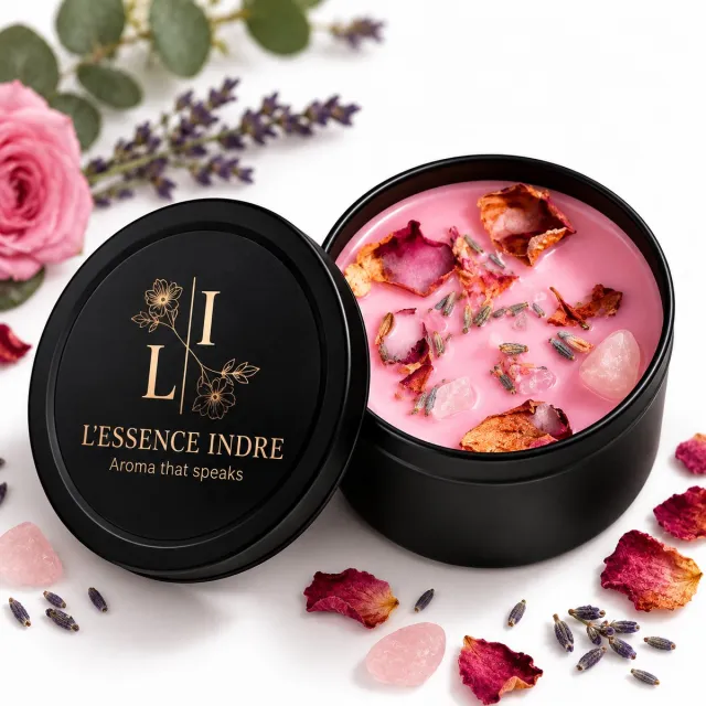 L'essence indre L’Essence Indre Blik kaars - Botanische Geurkaars Mixed Fruits – Roze – Met Bloemen