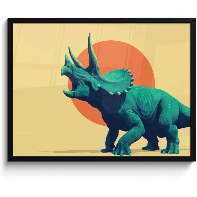 FrameYourWall Poster in lijst - Fotolijst 80x60 cm - Posters - Triceratops - Cirkel - Oranje - Hoorns - Posterlijst zwart - Decoratie - Wanddecoratie woonkamer - Muurdecoratie slaapkamer