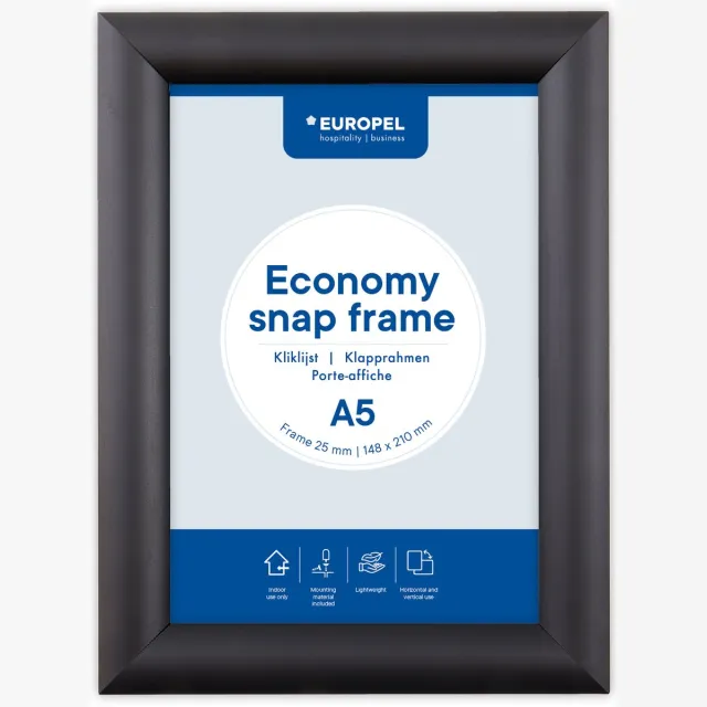 Europel Economy Kliklijst – Posterlijst – A5 – 14,8 x 21 cm – 25mm – Aluminium – Zwart