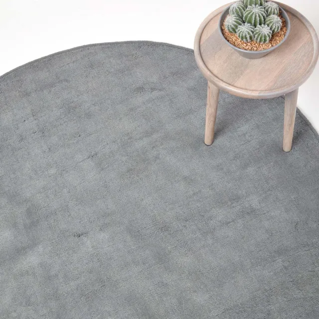 Homescapes Grijs laagpolig vloerkleed van 100% katoen, rond 150 cm