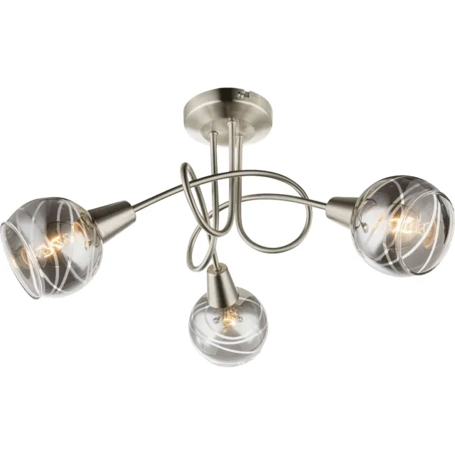 Trango 3 vlam Roestvrij stalen optiek 1010-38SD Draaibare plafondlamp *WOW* incl. 3x 3-traps dimbare LED-lamp 3000K warm wit Plafondlamp met design rokerige glazen kappen Plafondspot woonkamer 3-vlams mat nikkel
