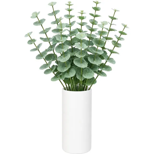 Bellatio Design Kunstplant takken Eucalyptus Cinera - 10x - 38 cm - 3 takken - kunst bladgroen - decoratief - zijdebloemen
