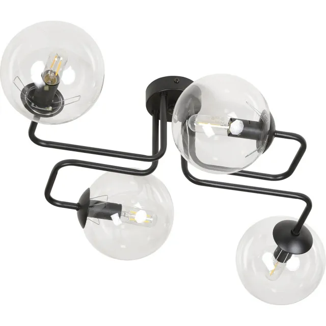 Emibig Kangasala toffe 4L plafondlamp zwart met transparant glas bollen E14 - Perfecte verlichting voor elke ruimte Zwartachtig
