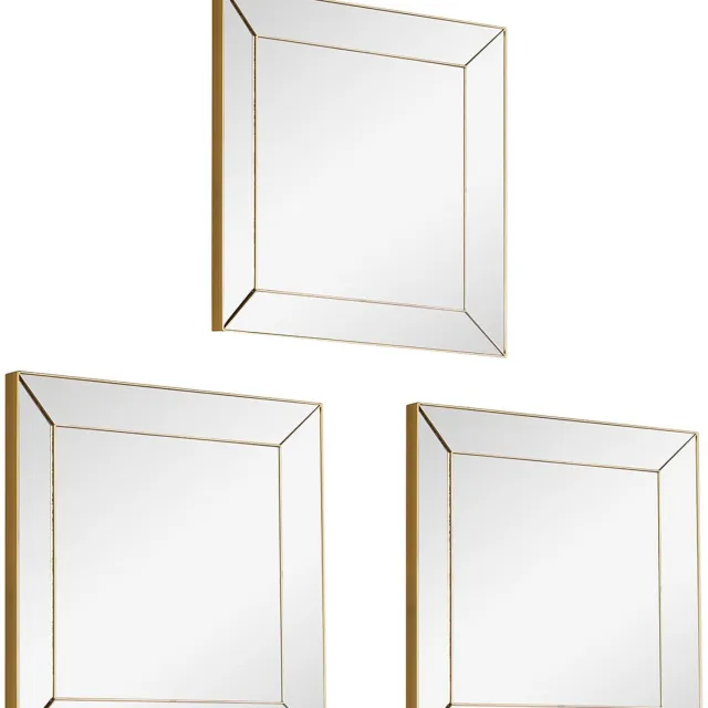 BES LED Spiegel Set - Livion Alexy - 3 Stuks Hangspiegels in Frame - Vierkant - Goud - Kunststof