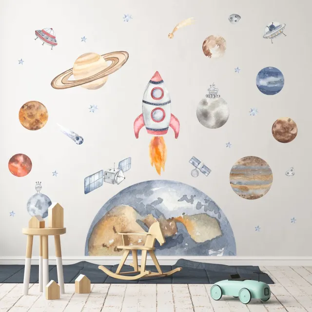 Ambiance Sticker Muurstickers - PLANEET AARDE IN DE RUIMTE - Zelfklevende stickers - 80x120cm Multi color
