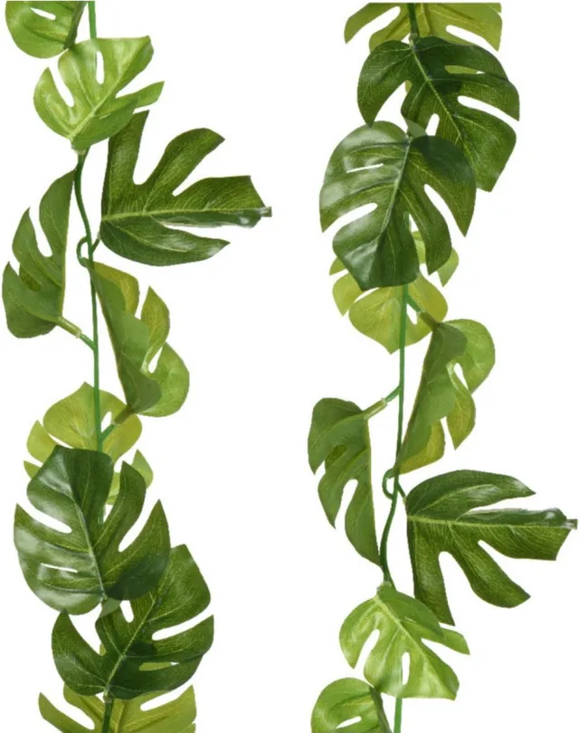 Bellatio Flowers & Plants Plantenslinger/kunstplant - 2x - Monstera - groen - kunststof - 180 cm - Gatenplant