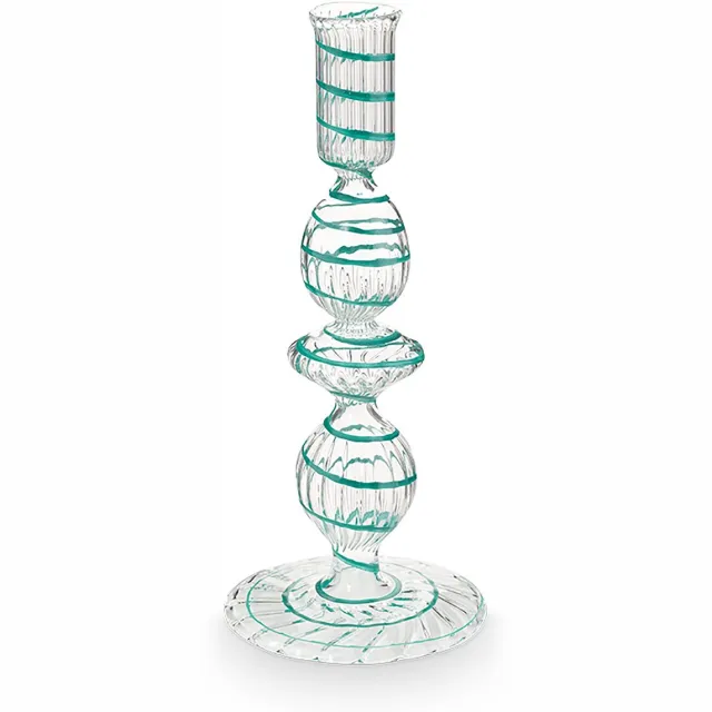 Pip Studio Kandelaar - Woonaccessoires - Licht Blauwe kaarsenhouder - Glas Swirl - 20cm Lichtblauw