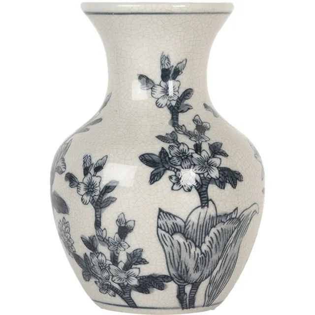 Clayre & Eef Vaas Ø 10x16 cm Wit Blauw Keramiek Bloemen
