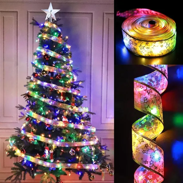Daity Christmas Tree Decorations String Lights - 32.8ft 100 LED Lights - Copper Wire Ribbon Bows Lights for Party Weddings Holiday Christmas Decorations Indoor (Veelkeurig)