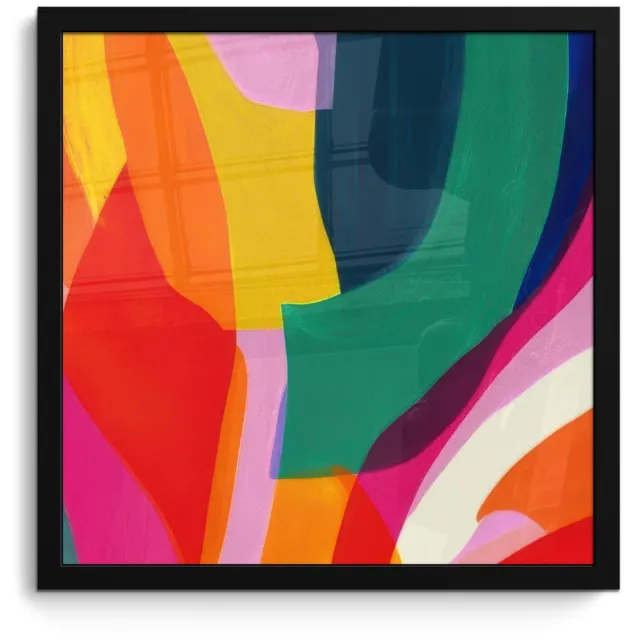 FrameYourWall Poster in lijst - Fotolijst 40x40 cm - Posters - Vormen - Golvend - Abstract - Felroze - Posterlijst zwart - Decoratie - Wanddecoratie woonkamer - Muurdecoratie slaapkamer