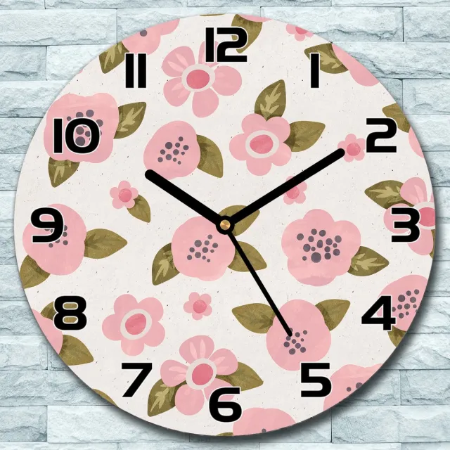 Coloray Wandklok - Roze bloemen Glazen Klok - 30fi cm - Roze Wandklok - Wandklok Ronde - Wandklok Modern - Wandklok Keuken - Stille Wandklok Roze - Roze bloemen - Zwarte Handen