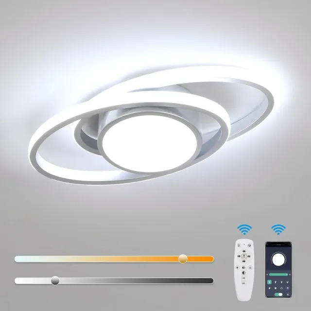 Haobosic LED Plafondlamp - Ovaal Aluminium Zilver - 39W Dimbaar met Afstandsbediening Wit