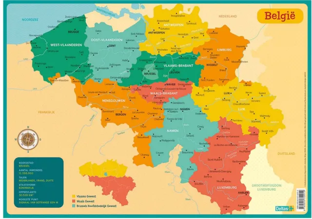 Deltas Educatieve onderlegger - Kaart België multicolor