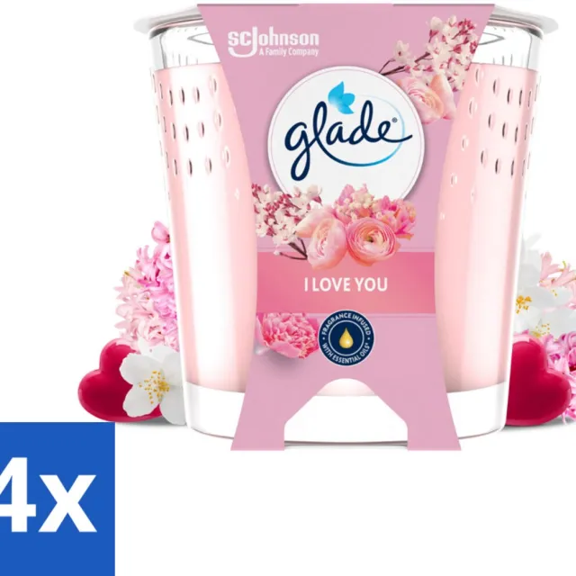 Glade 4 x Glade - Geurkaars I Love You - 100% Raapzaadwas & Vegan - 112 g - Geurkaars - Vegan - Raapzaadwas - Geur - Bloemen roze