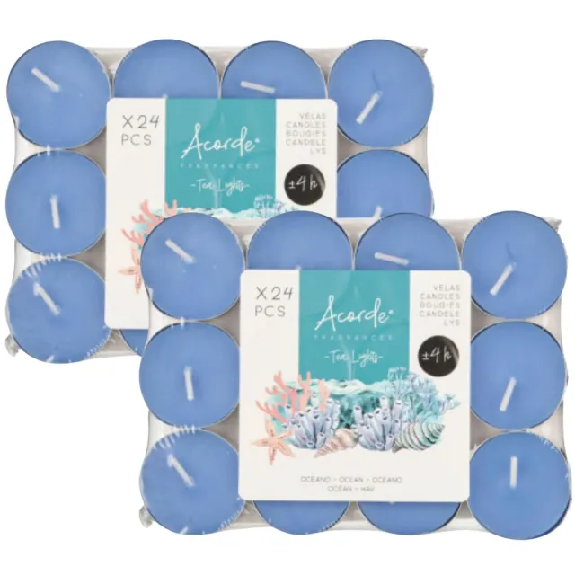 Acorde theelichtjes - ocean geur - 48x - blauw - waxinelichtjes/geurkaarsen - 4 branduren