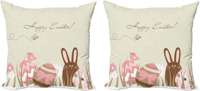 ABAKUHAUS Ostern Sierkussenhoes Set van 2, Pastel tonte Eier Vogels, Modern Accent Dubbelzijdige Digitale Print, 40x40, Meerkleurig