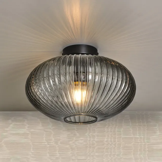 Xamo Plafondlamp Rond Smokeglas - Hal- Gang - Woonkamer - Slaapkamer zwart