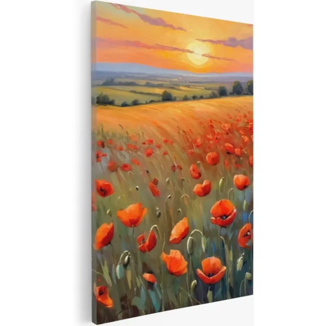 Saammp Canvas Schilderij - Klaprozenveld- Natuur - Abstract - 50x70 - Foto op canvas - Wanddecoratie - Muurdecoratie Woonkamer - Slaapkamer decoratie - Canvas Print multicolor