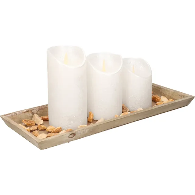 Anna's Collection Dienblad met LED kaarsen en steentjes - 39 x 15 cm - wit