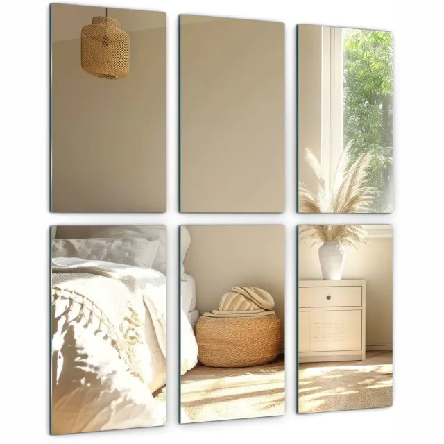 TULUP Plakspiegel - Spiegeltegel - Spiegel - 30 cm x 20 cm - 6 stuks - Zelfklevende - Plakspiegels - Inloopkastspiegel – Badkamerspiegel - Toiletspiegel - Huis decoratie - Rechthoek - Moderne Wandspiegel - Decorsticker - Wanddecoratie zilver