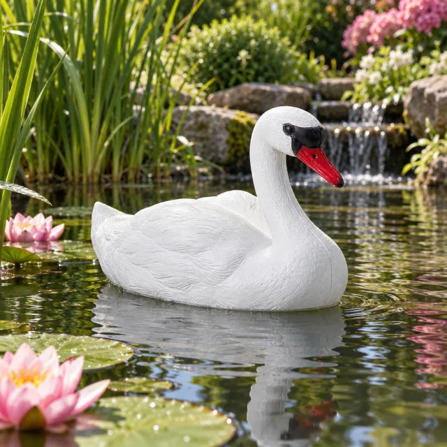 Pro Garden Vijver decoratie witte zwaan - drijvend - kunststof - 28 x 35 cm - dierenbeeld