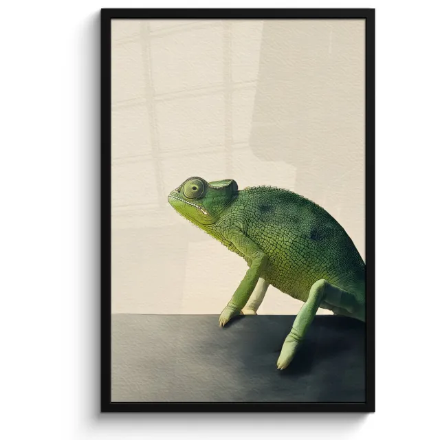 FrameYourWall Poster in lijst - Fotolijst 60x90 cm - Posters - Kameleon - Groen - Minimalistisch - Posterlijst zwart - Decoratie - Wanddecoratie woonkamer - Muurdecoratie slaapkamer