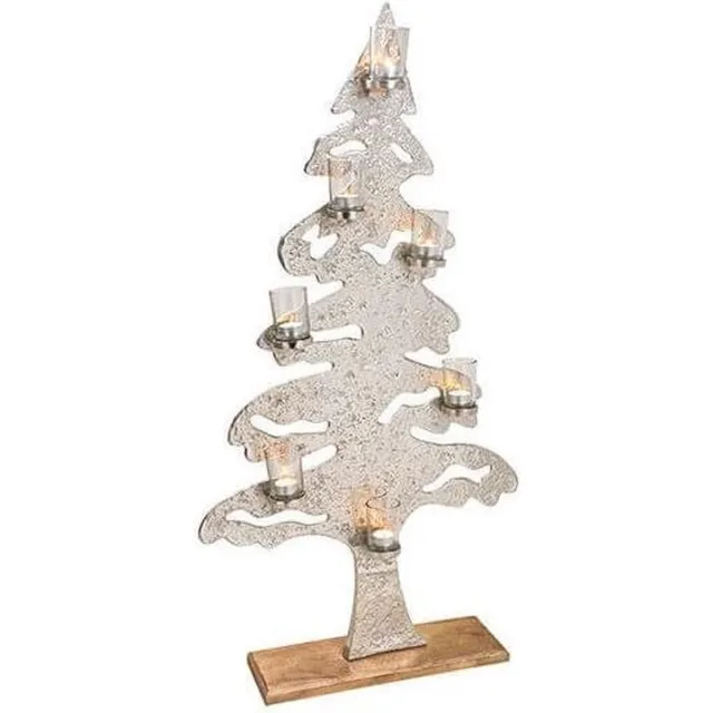 Advent Kaarsen houder kandelaar kerstboom, 7 glazen Metaal / Mangohout (113 cm) Zilver