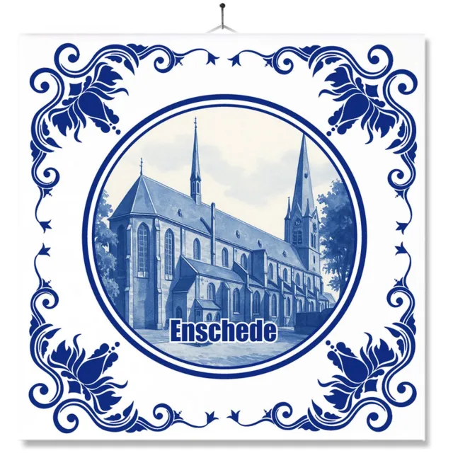 MC Living Tegel Met Opdruk | Enschede | Delft Blauw | Cadeau | Inclusief Geschenkdoos | Standaard | Ophangsysteem Multi-Color