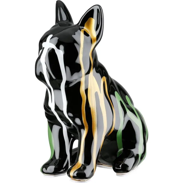 Rawa Geschenken Bulldog by Rawa - Keramiek - 10x15x19 cm - Zwart Wit Geel Groen