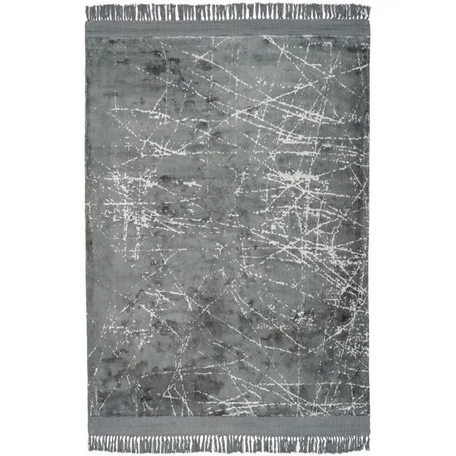 Padiro elegant laagpolig vloerkleed 160 x 230 cm - lichtgrijs - oosters vintage patroon - met franjes - voor vloerverwarming - van viscose en katoen