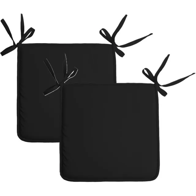 Stof Textile Home stoelkussens - 2x - zwart - 38 x 38 x 3 cm - voor binnen - touwtjes sluiting - zitkussens plat - vierkant