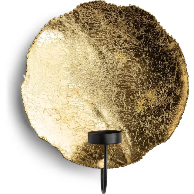 VIDI Wandkandelaar - Goud met matzwarte waxinelichthouder - Rond wandornament met reliëf - 20 cm
