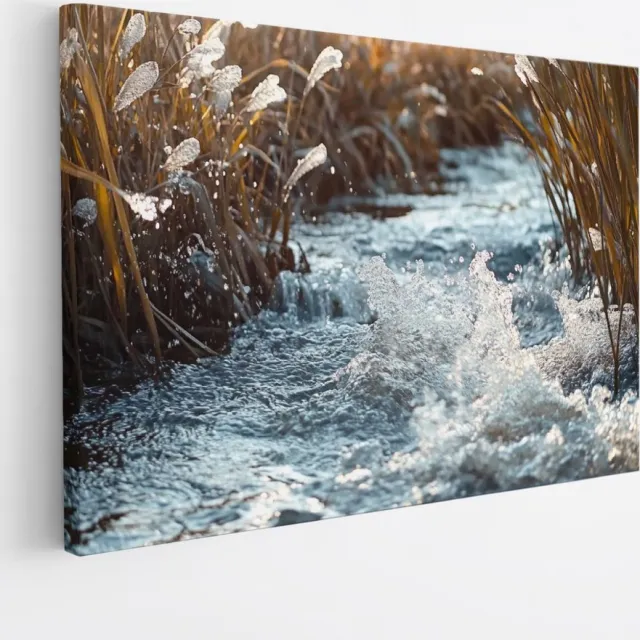 Saammp Canvas Schilderij - Ruig water in beek - Natuur - Landschap - 150x100 - Foto op canvas - Wanddecoratie - Muurdecoratie Woonkamer - Slaapkamer decoratie - Canvas Print Multicolor