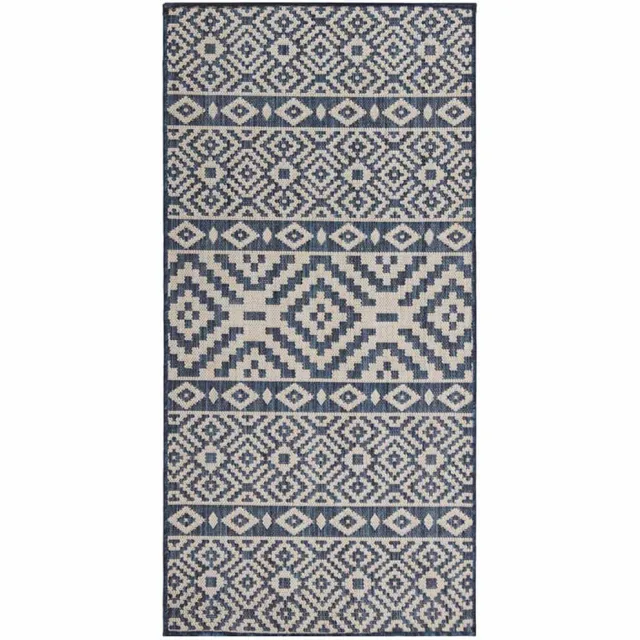 vidaXL Buitenkleed met patroon platgeweven 100x200 cm blauw