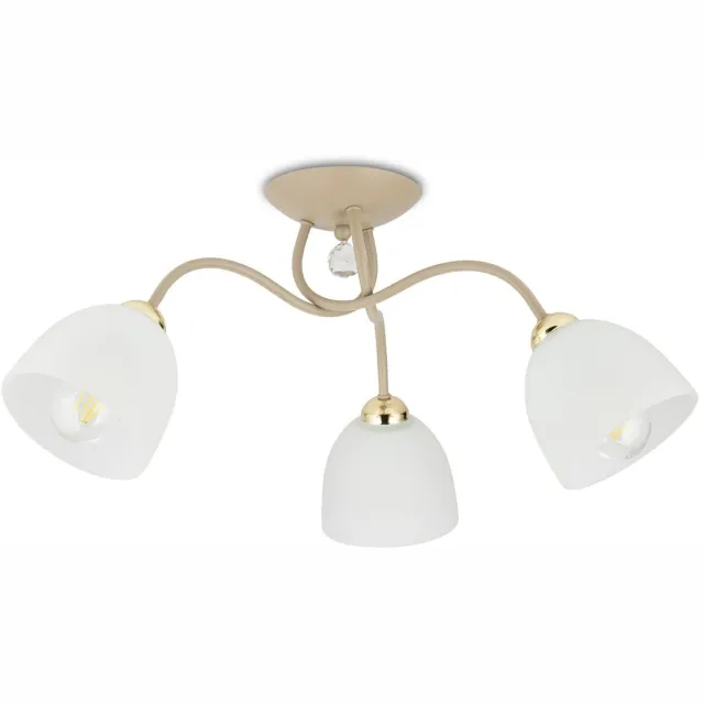 HowHomely Plafonnière Tina - Beige Glas - 3xE27 - Galvanisch Goud - Kristal Decoratie Beige;Goud;Wit