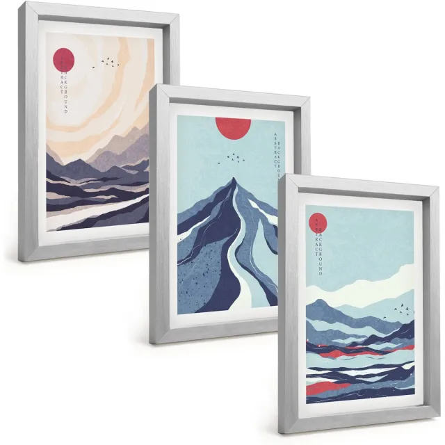 TULUP 4-Delige Schilderij Set - Abstracte berglandschappen in Japanse stijl - 20 x 30 cm - Wanddecoratie - Muurdecoratie - Moderne Interieurdecoratie - Woonkamer Decoratie Zilveren lijst