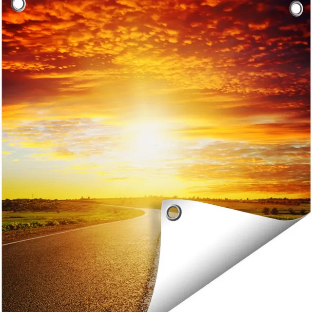 Gards Tuinposter Zonsondergang Over de Weg met een Rode Lucht - 40x40 cm - Tuindoek - Tuindecoratie - Wanddecoratie buiten - Tuinschilderij Multikleur